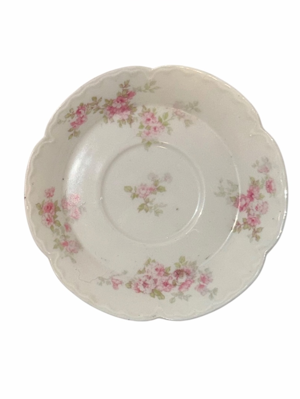 Antique Haviland Limoges Saucer Pink Rose Scalloped Porcelain Plate 1894-1931